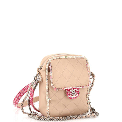 Chanel Elegant Trim Single Flap Bag Quilted Lambskin With Tweed Vertical