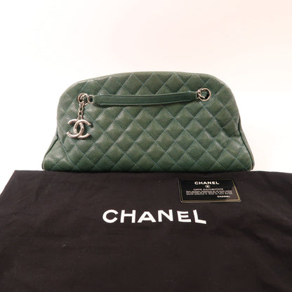Chanel Green Cowhide Leather Chain Shoulder Silver Chain Shoulder Back Bag Calfskin (cowhide)