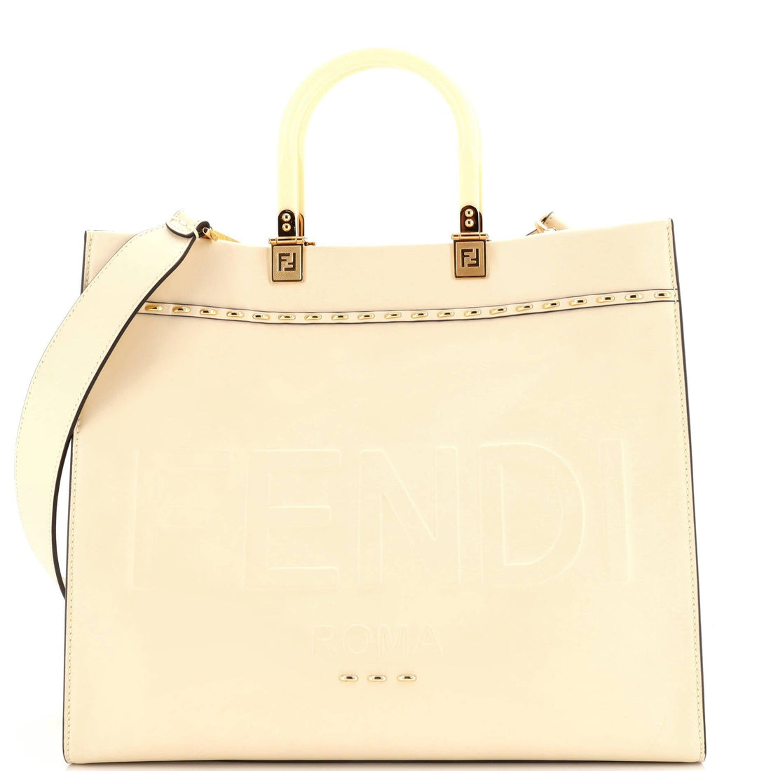 Fendi Sunshine Shopper Tote Studded Leather Medium