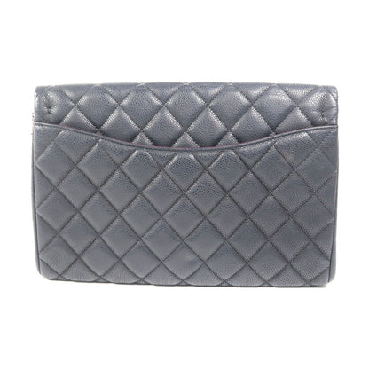 Chanel Black Cowhide Leather Clutch With Chain Silver Cross Shoulder Back Bag Calfskin (cowhide)