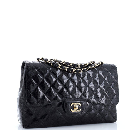 Chanel Vintage Classic Single Flap Bag Quilted Glitter Patent Jumbo