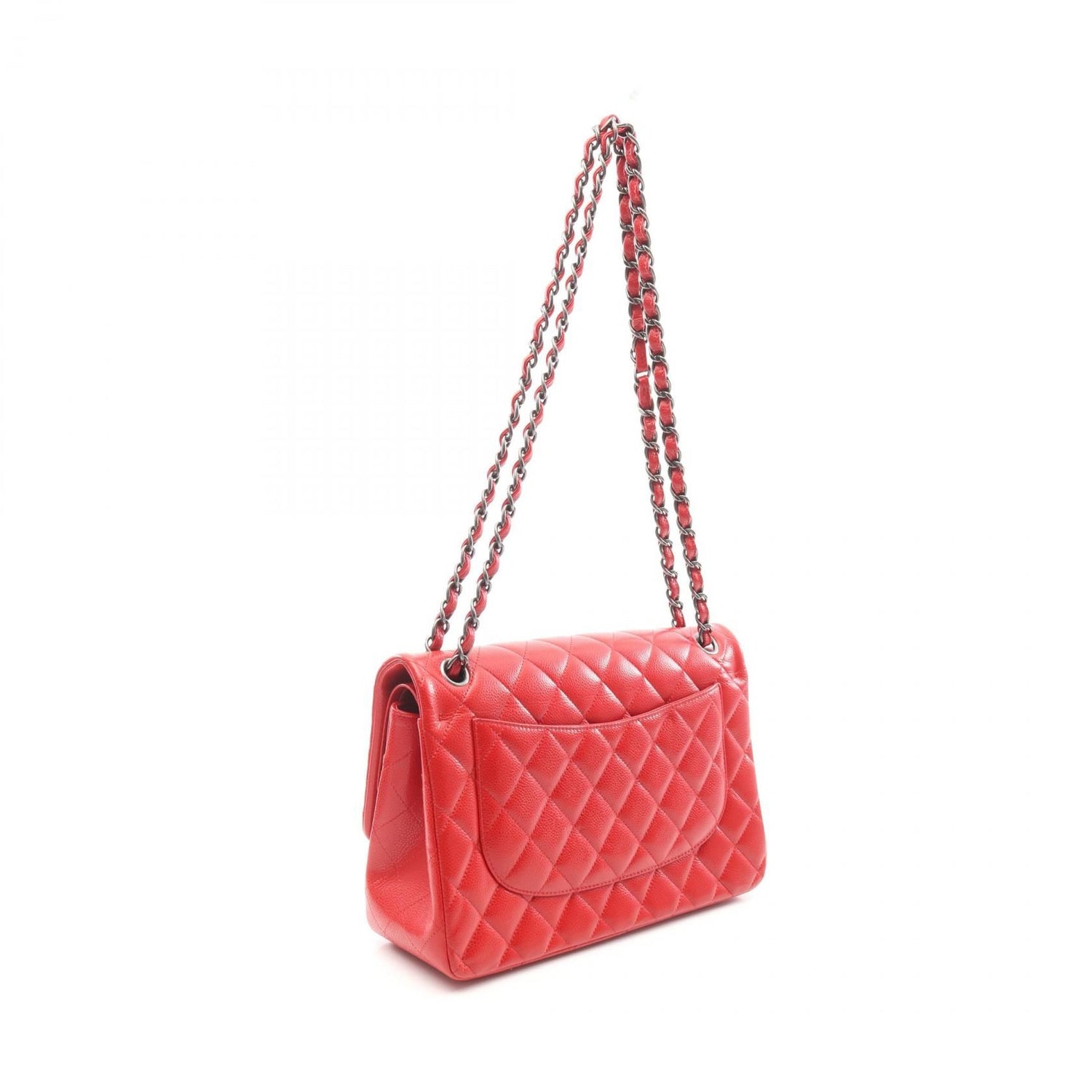 Chanel Red Deca Matelasse 30 Classic Large W Flap Shoulder Bag Calfskin (cowhide) A 58600