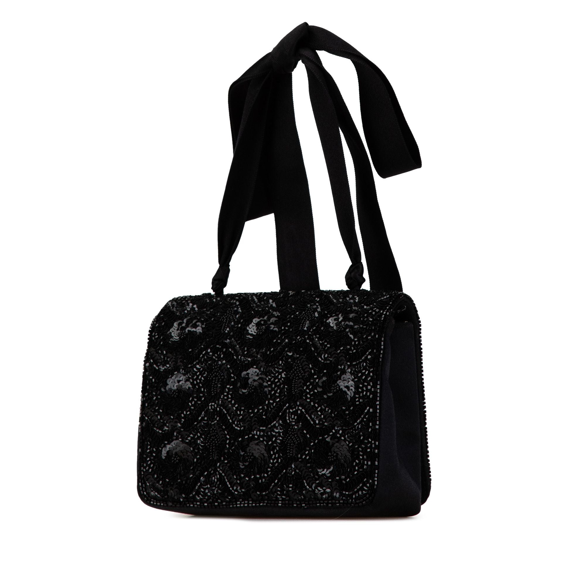 Chanel Satin Sequin Camellia Crossbody Black