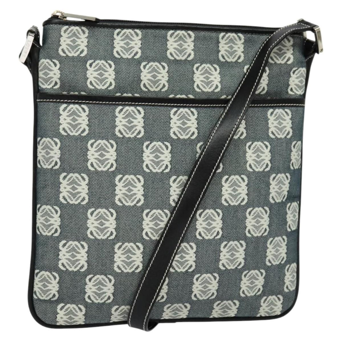 Loewe Anagram Shoulder Bag Canvas Gray Black Silver Auth