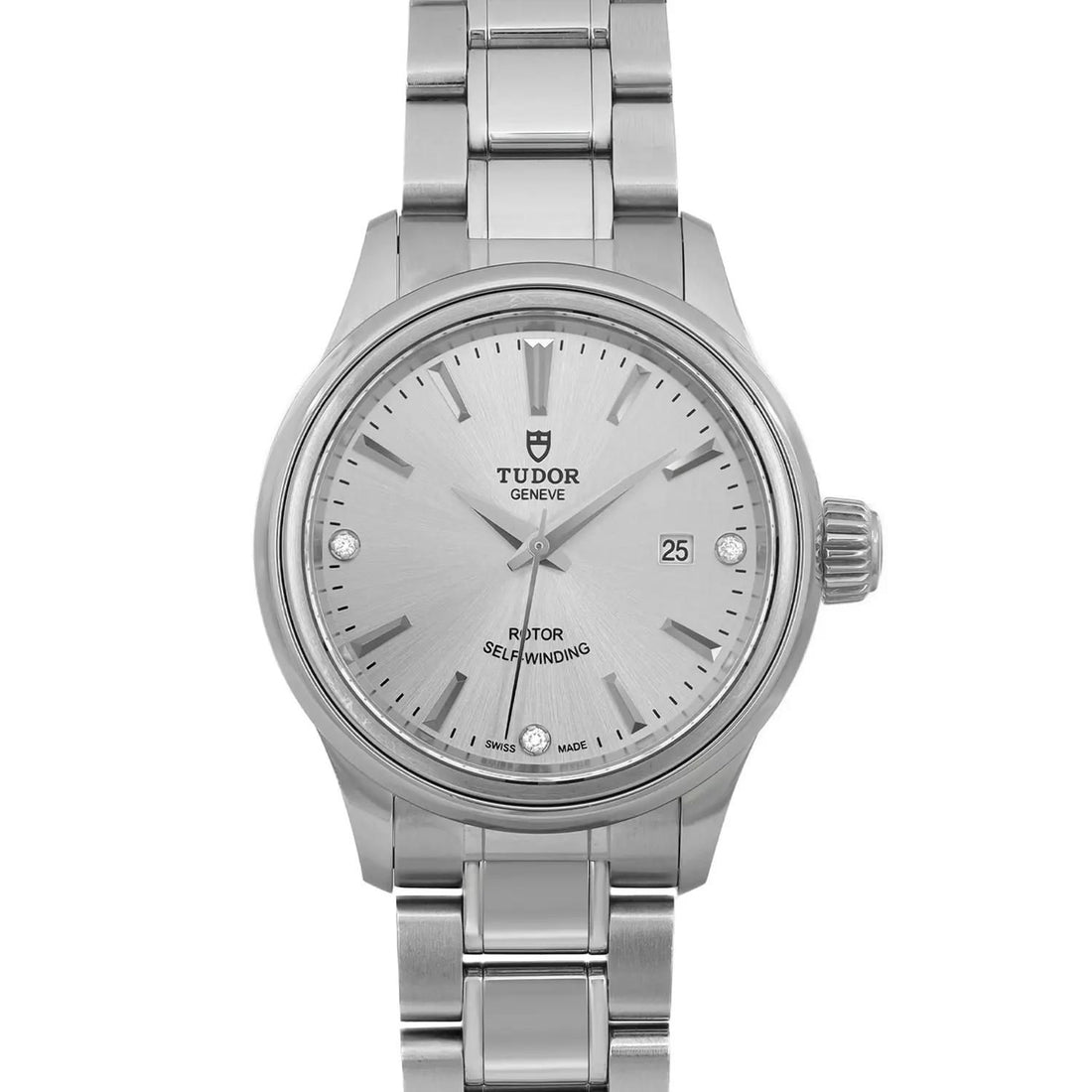 Tudor Style 28mm Stainless Steel Silver Diamond Dial Ladies Watch 12100-0003
