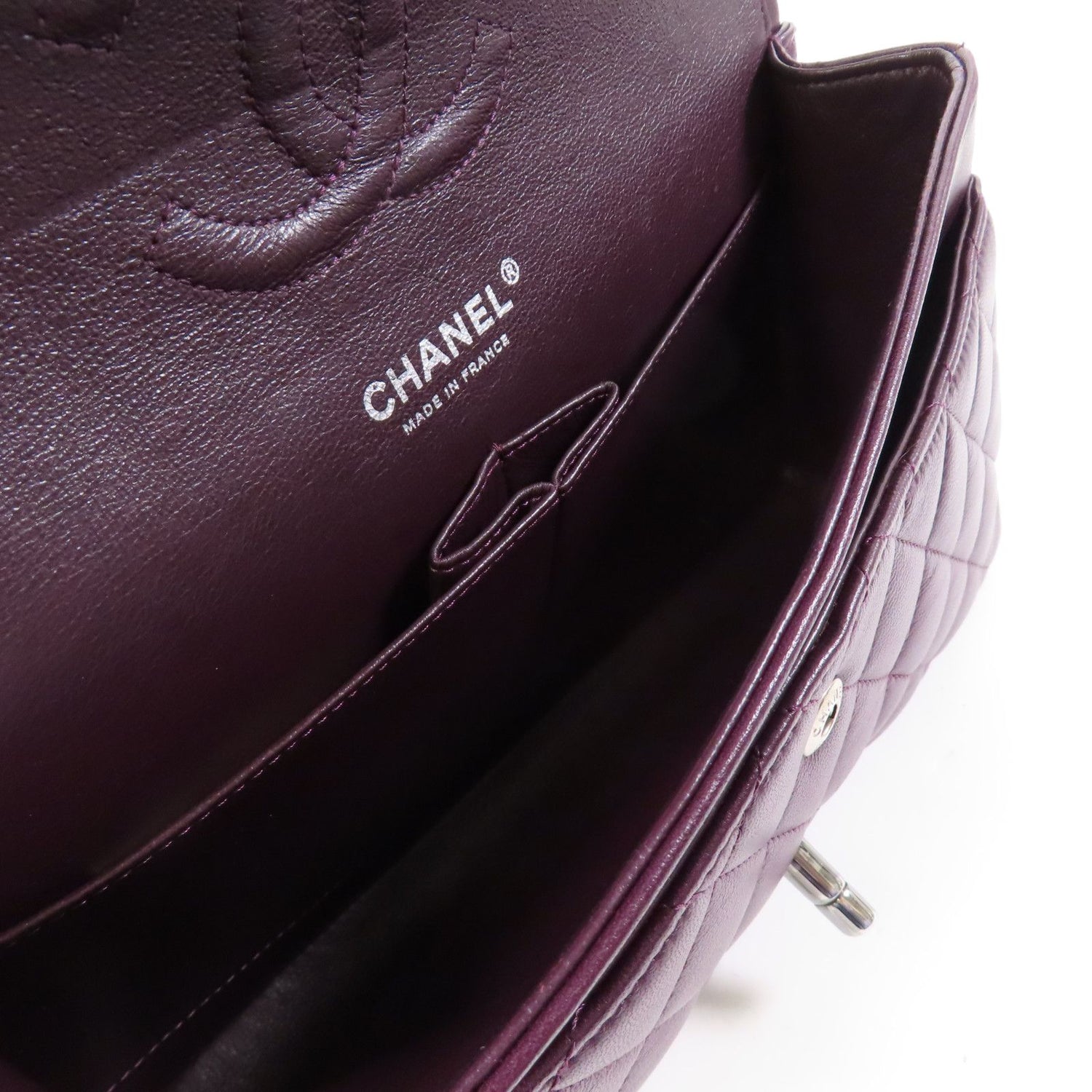 Chanel Purple Sheepskin Leather Classic 25 Silver Shoulder Bag Lambskin (sheep Leather) A 01112