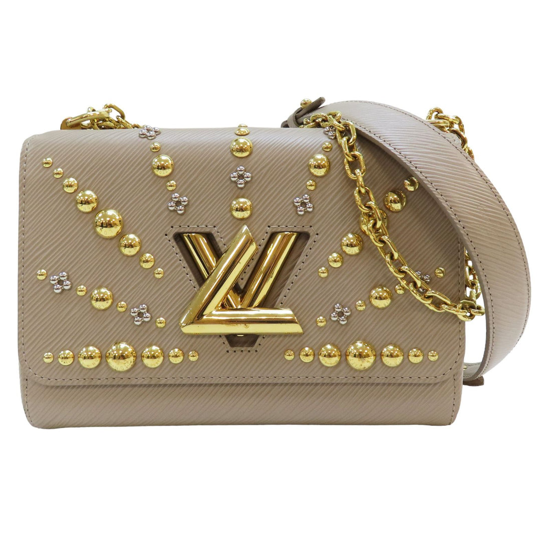 Louis Vuitton Twist Mm Rockstud Shoulder Bag Epi Leather Milktea M 24043