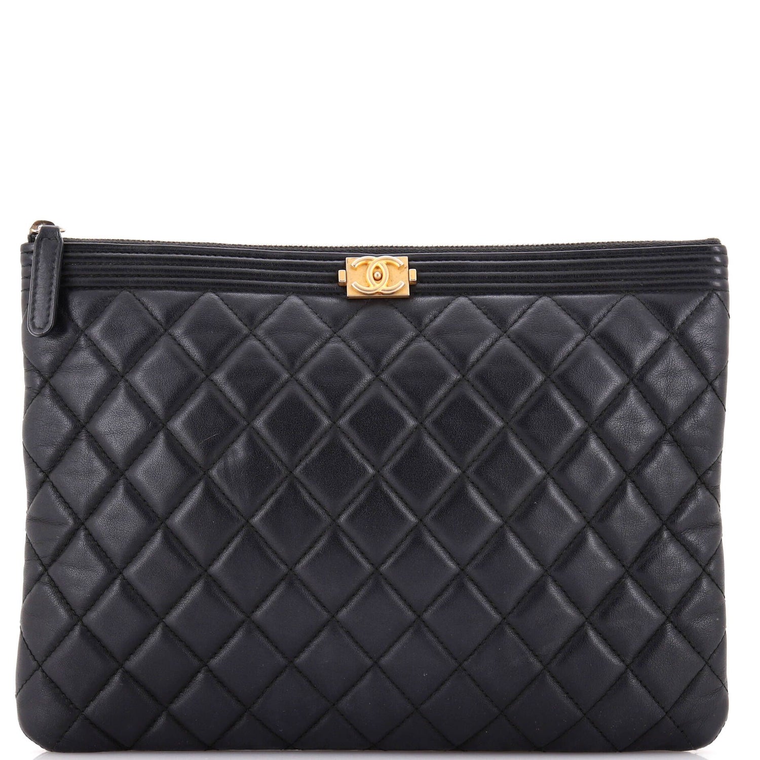 Chanel Boy O Case Clutch Quilted Lambskin Medium