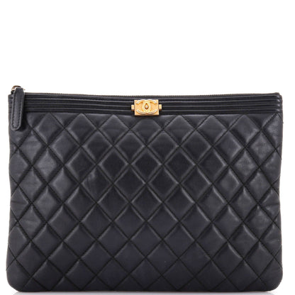 Chanel Boy O Case Clutch Quilted Lambskin Medium