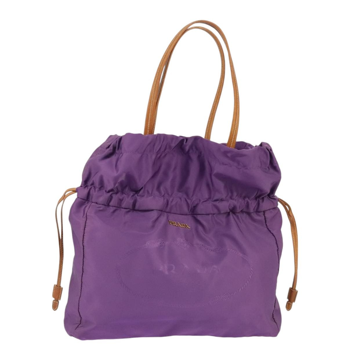Prada Tote Bag Nylon Purple Gold Auth