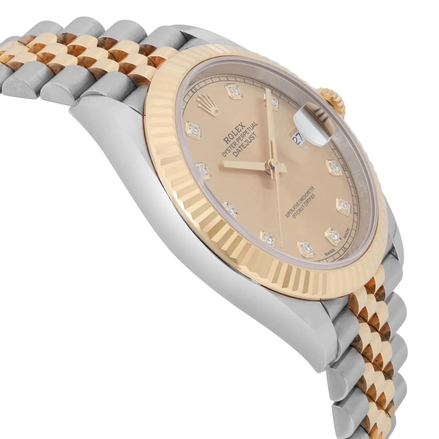 Rolex Datejust 41mm 18k Gold Steel Champagne Diamond Dial Watch 126333