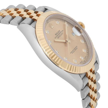 Rolex Datejust 41mm 18k Gold Steel Champagne Diamond Dial Watch 126333