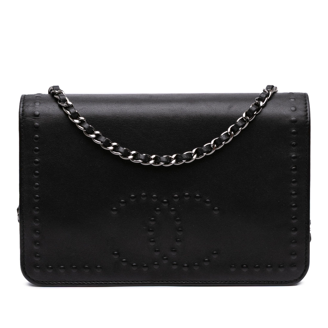 Chanel CC Embossed Lambskin Wallet On Chain Black