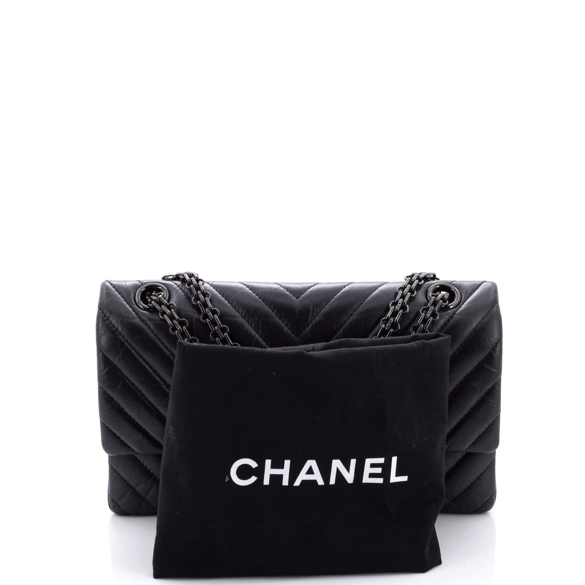 Chanel So Black Reissue 2.55 Flap Bag Chevron Aged Calfskin 225