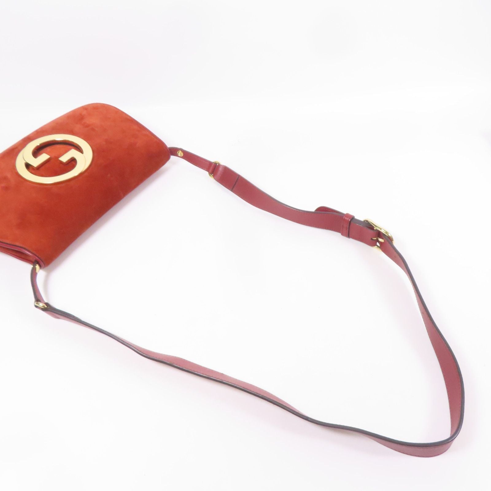 Gucci Calfskin Blondie Chain Shoulder Flap Bag Red Burgundy Suede 699268