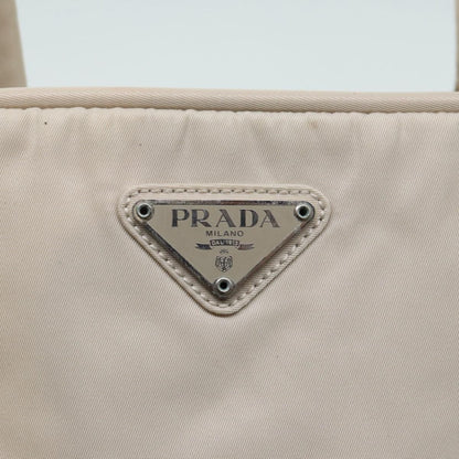 Prada Hand Bag Nylon Beige Silver Auth
