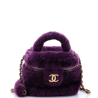 Chanel Coconing Top Handle Vanity Case With Chain Quilted Shearling Small