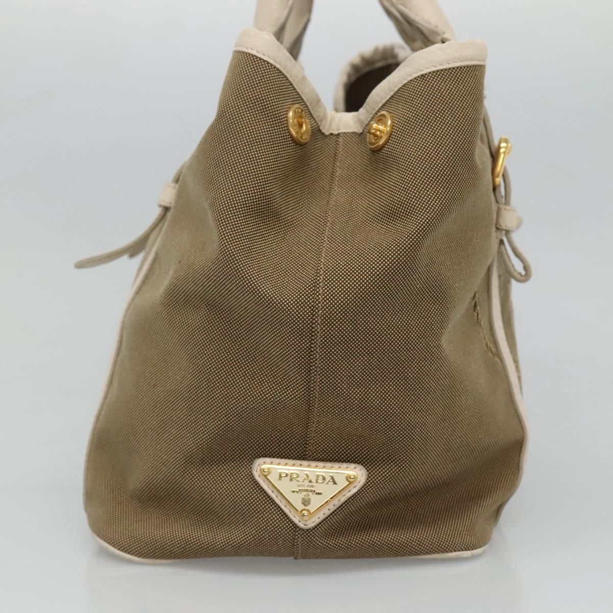 Prada Hand Bag Canvas Beige White Gold Auth