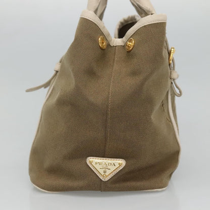 Prada Hand Bag Canvas Beige White Gold Auth