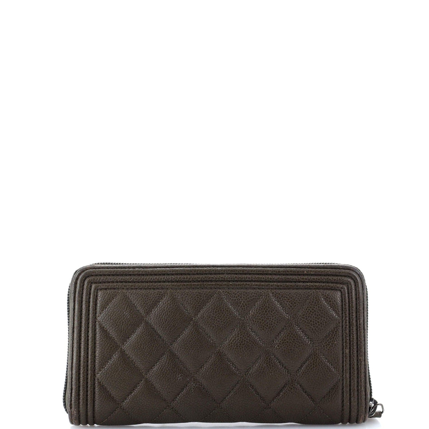 Chanel Boy Zip Around Wallet Quilted Caviar Long