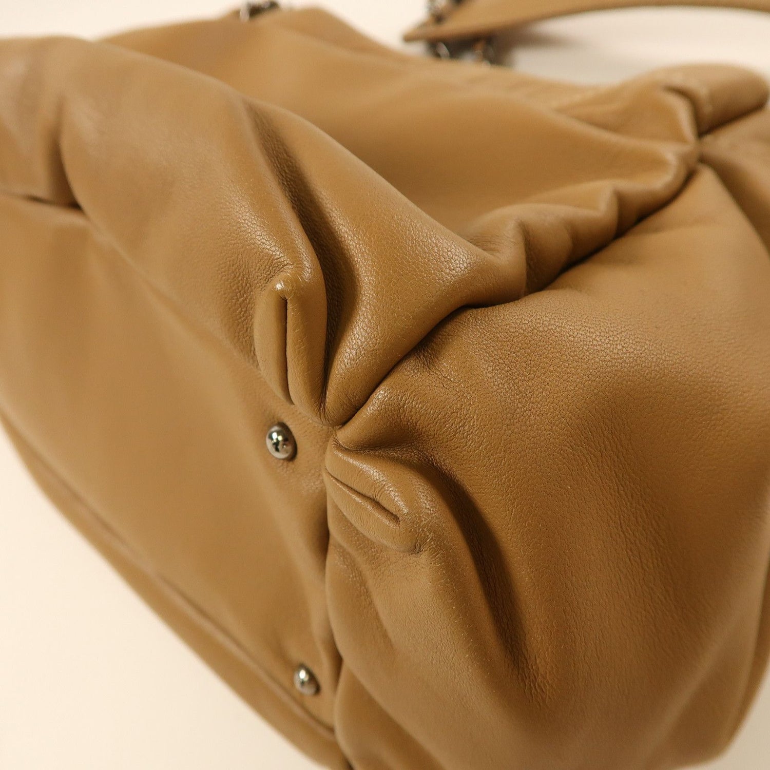 Chanel Brown Beige Lacquered Leather Bag Lambskin