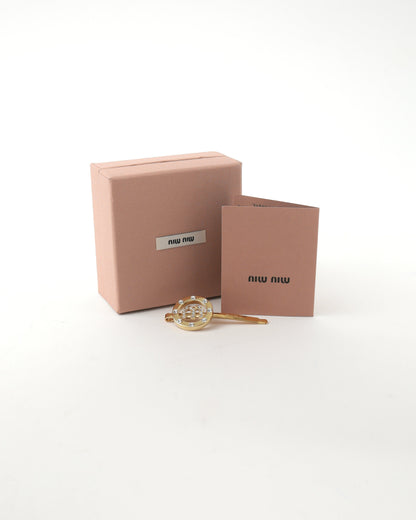Miu Miu Logo Rhinestone Gold Hairpin