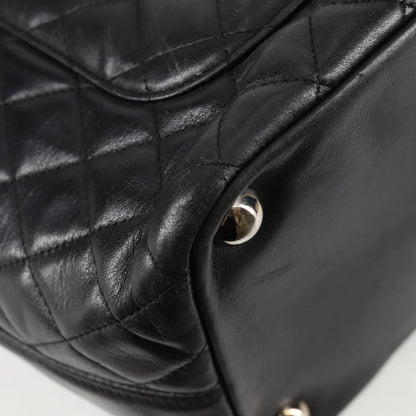 Chanel Cambon Line Matelasse Tote Bag Leather Black Silver Cc Auth