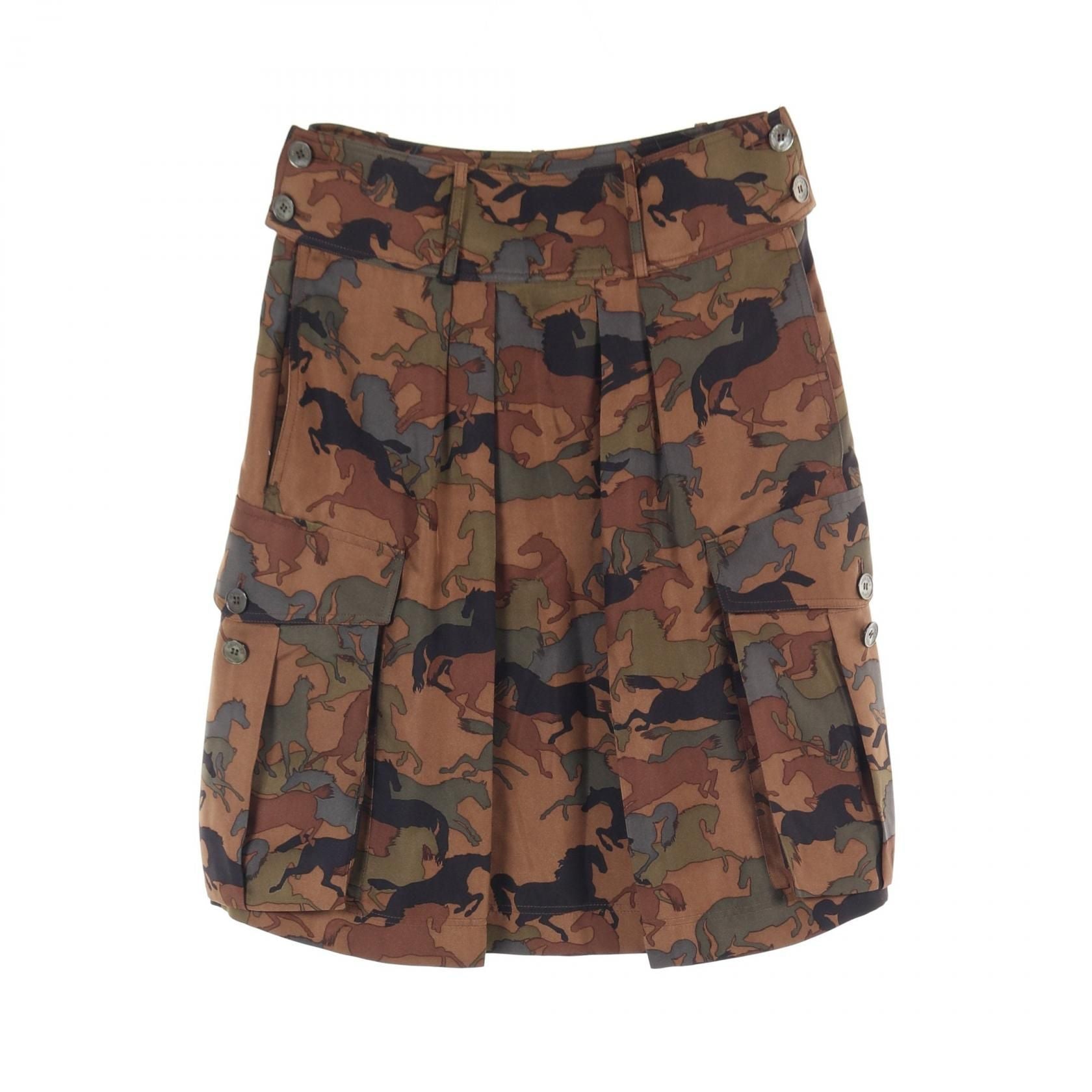 Hermes Skirt Brown Multicolor Silk 07-7300