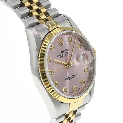 Pink Datejust 16233 Two-tone 36mm Ice Diamond Dial Watch