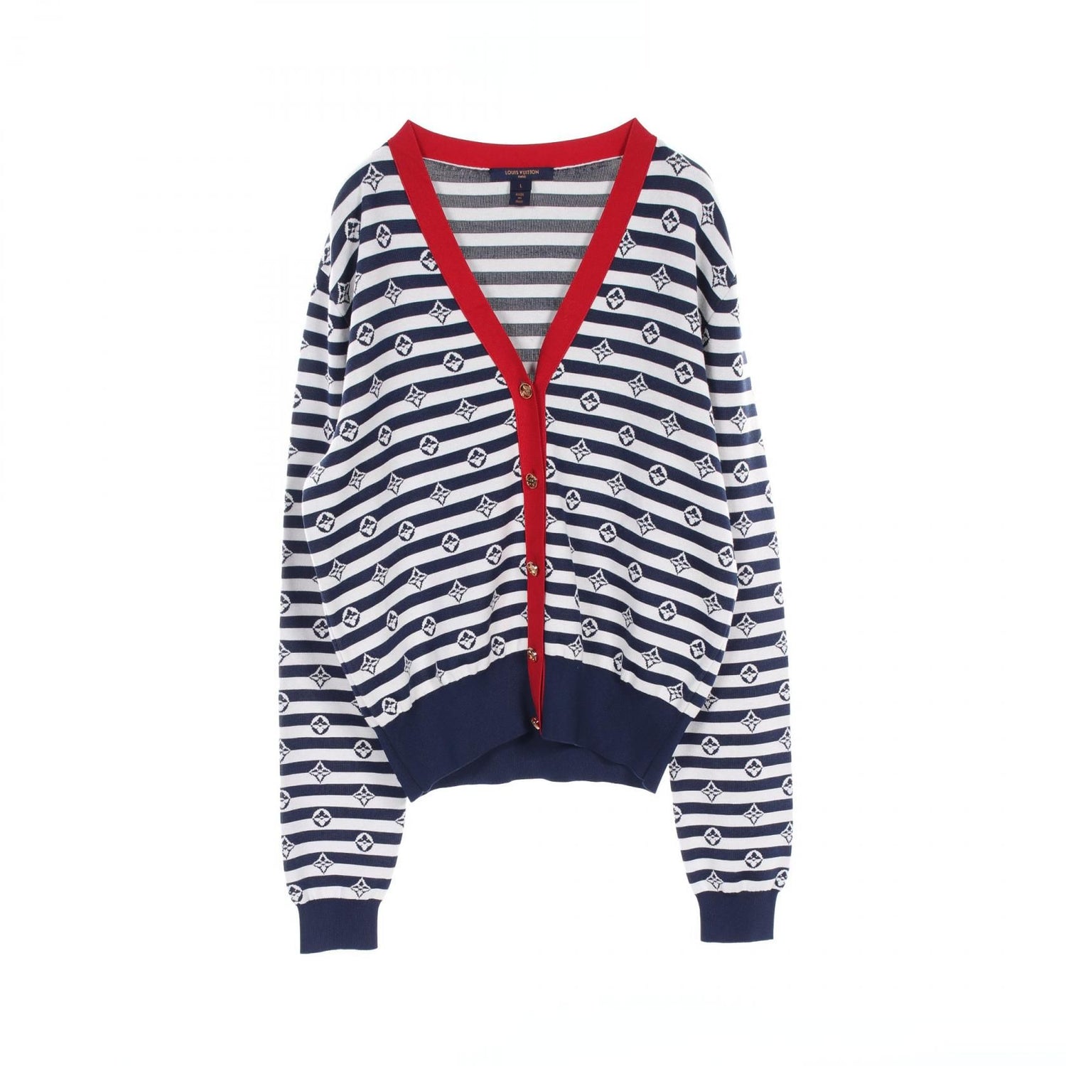 Louis Vuitton Lv Escal Logo Border Ensemble Navy White Cardigan Fjkc 03vzj