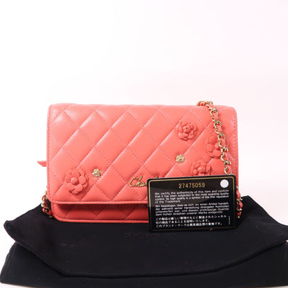Chanel Pink Sheepskin Leather Woc Wallet On Chain Golden Cross Shoulder Back Bag Lambskin (sheep Leat