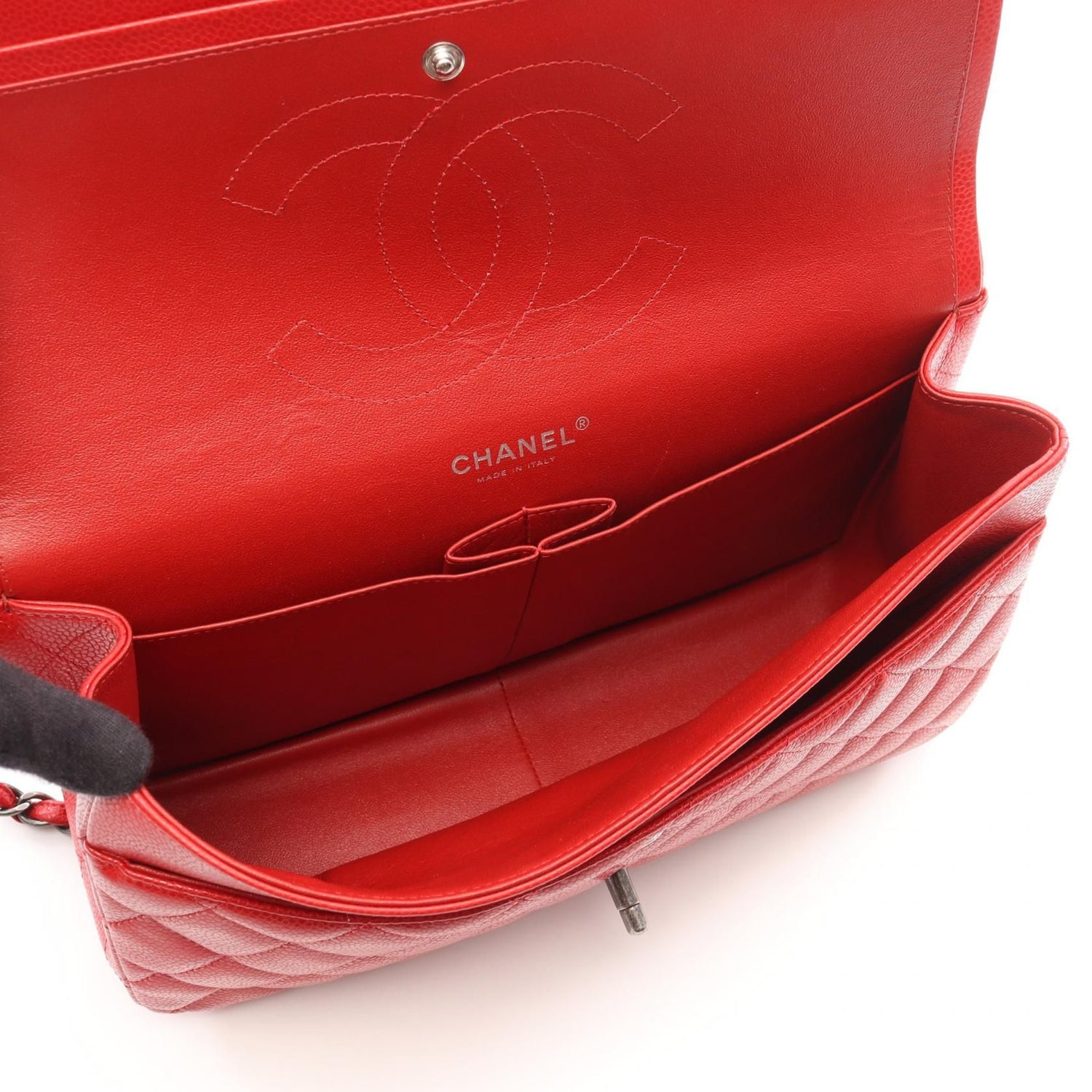 Chanel Red Deca Matelasse 30 Classic Large W Flap Shoulder Bag Calfskin (cowhide) A 58600