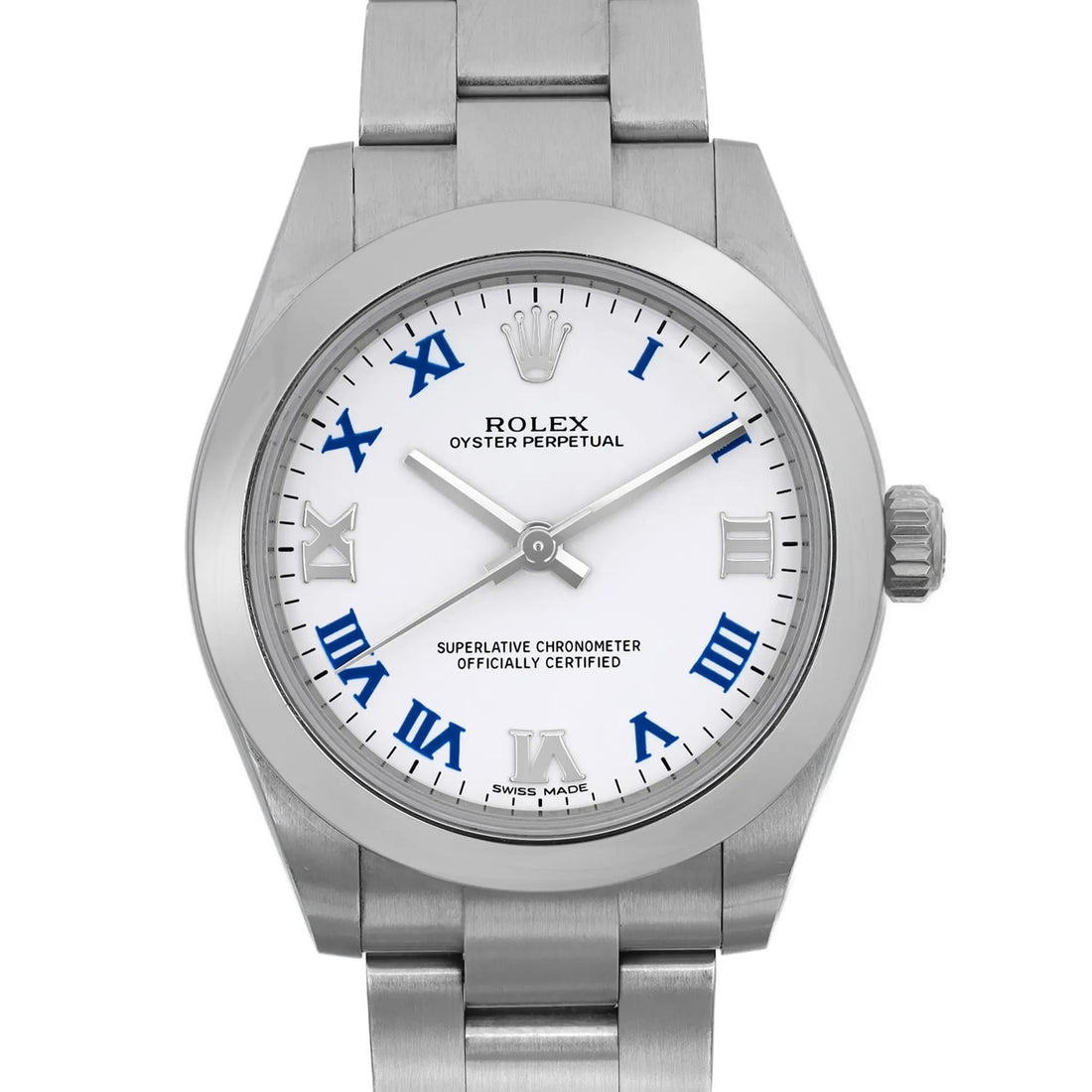 Rolex Oyster Perpetual 31 Mm Steel White Roman Dial Automatic Watch 177200