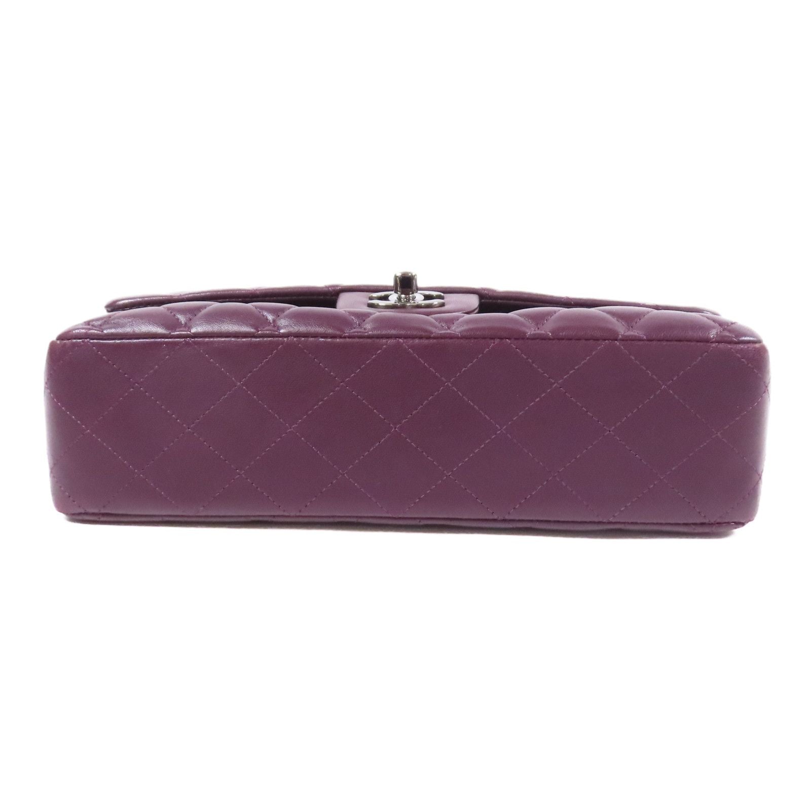 Chanel Purple Sheepskin Leather Classic 25 Silver Shoulder Bag Lambskin (sheep Leather) A 01112
