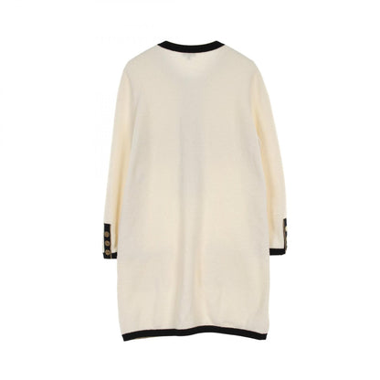 Chanel White Black Coco Mark Button Pile Dress Cotton P 60463k 46062