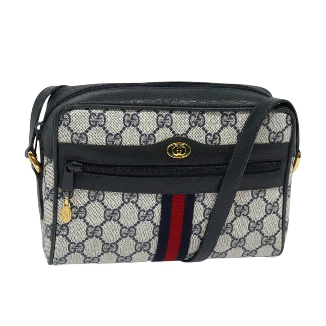 Gucci Gg Supreme Sherry Line Shoulder Bag Pvc Navy Gold 98 02 004 Auth