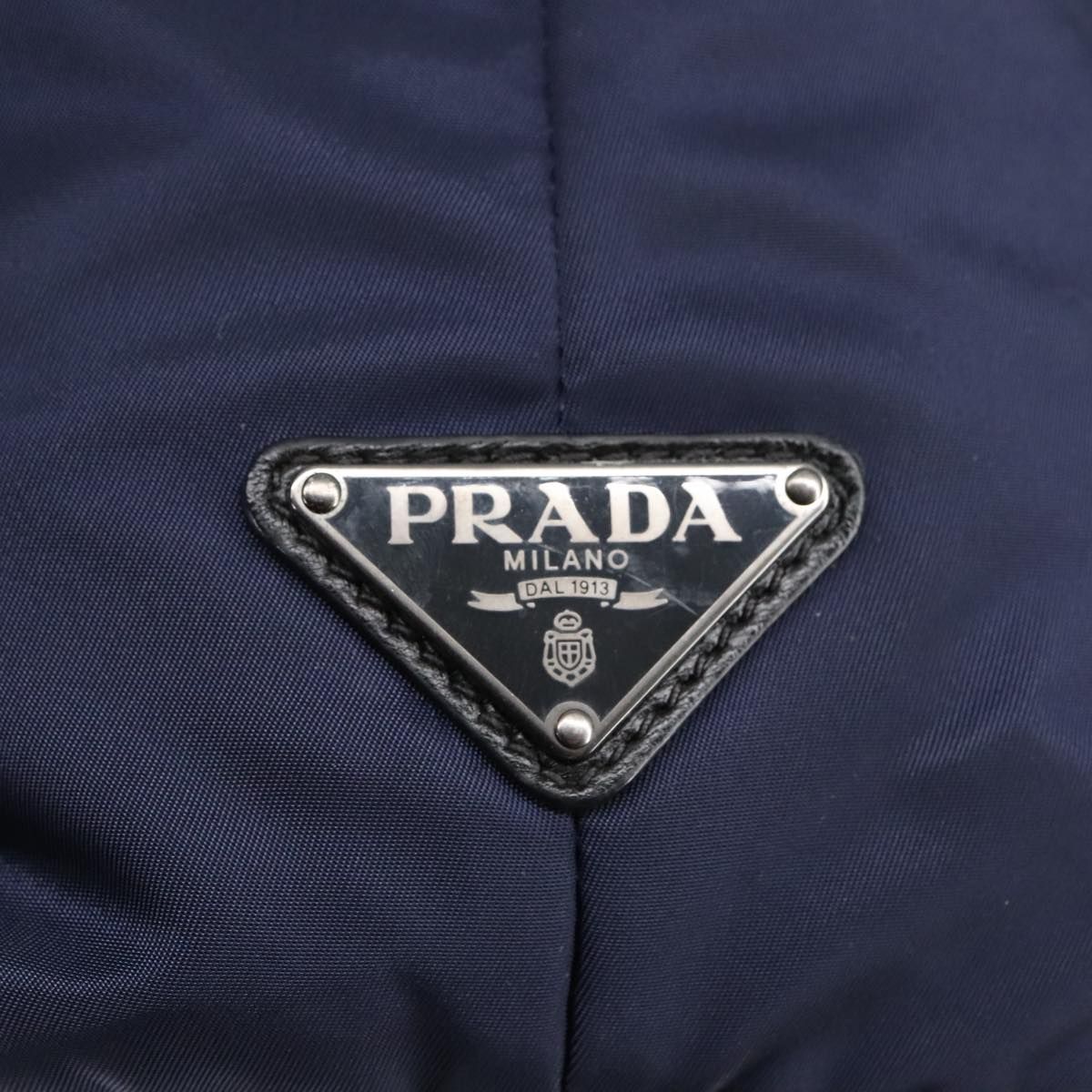 Prada Hand Bag Nylon Navy Silver Auth
