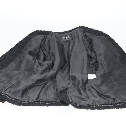 Chanel Jacket 48 Tweed Black Cc Auth