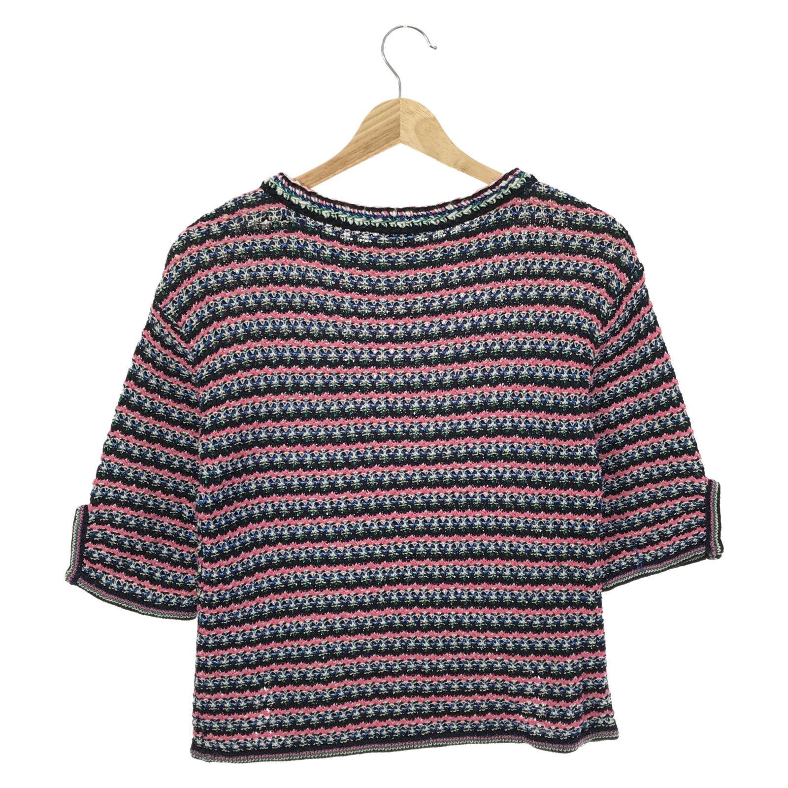 Chanel Short Sleeve Tweed Sweater Cotton Pink 36