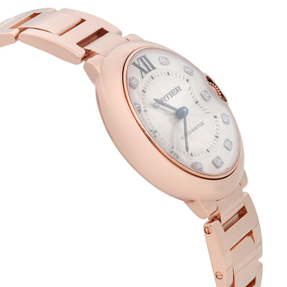 Cartier Ballon Bleu 36mm 18K Rose Gold Diamond Silver Dial Ladies Watch WE902026