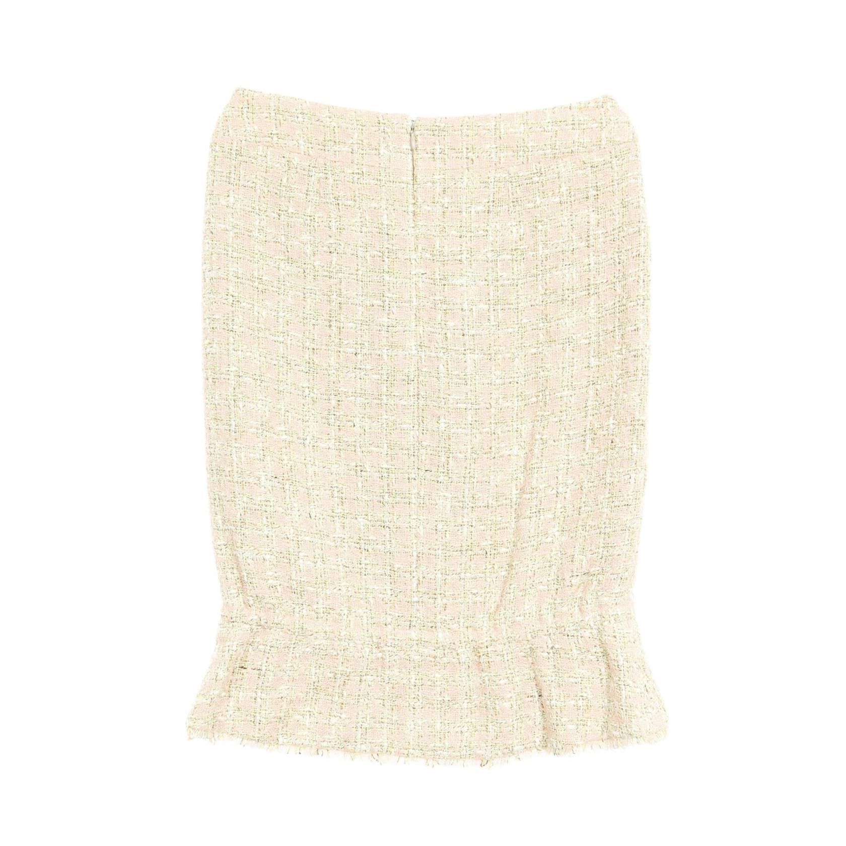 Chanel Pink Multicolor Coco Mark Skirt Cotton Fabric Silk P 25552v 15981