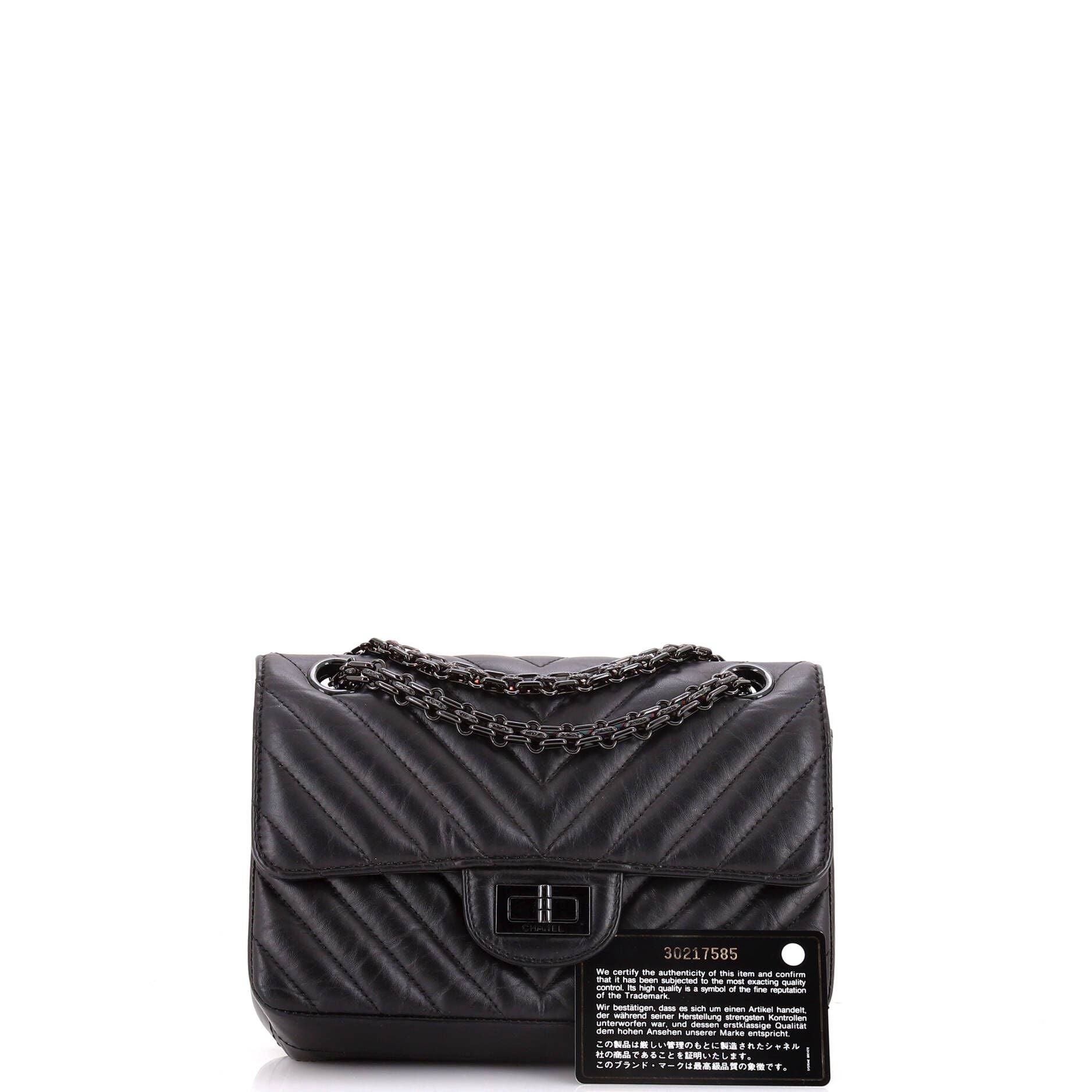 Chanel So Black Reissue 2.55 Flap Bag Chevron Aged Calfskin Mini