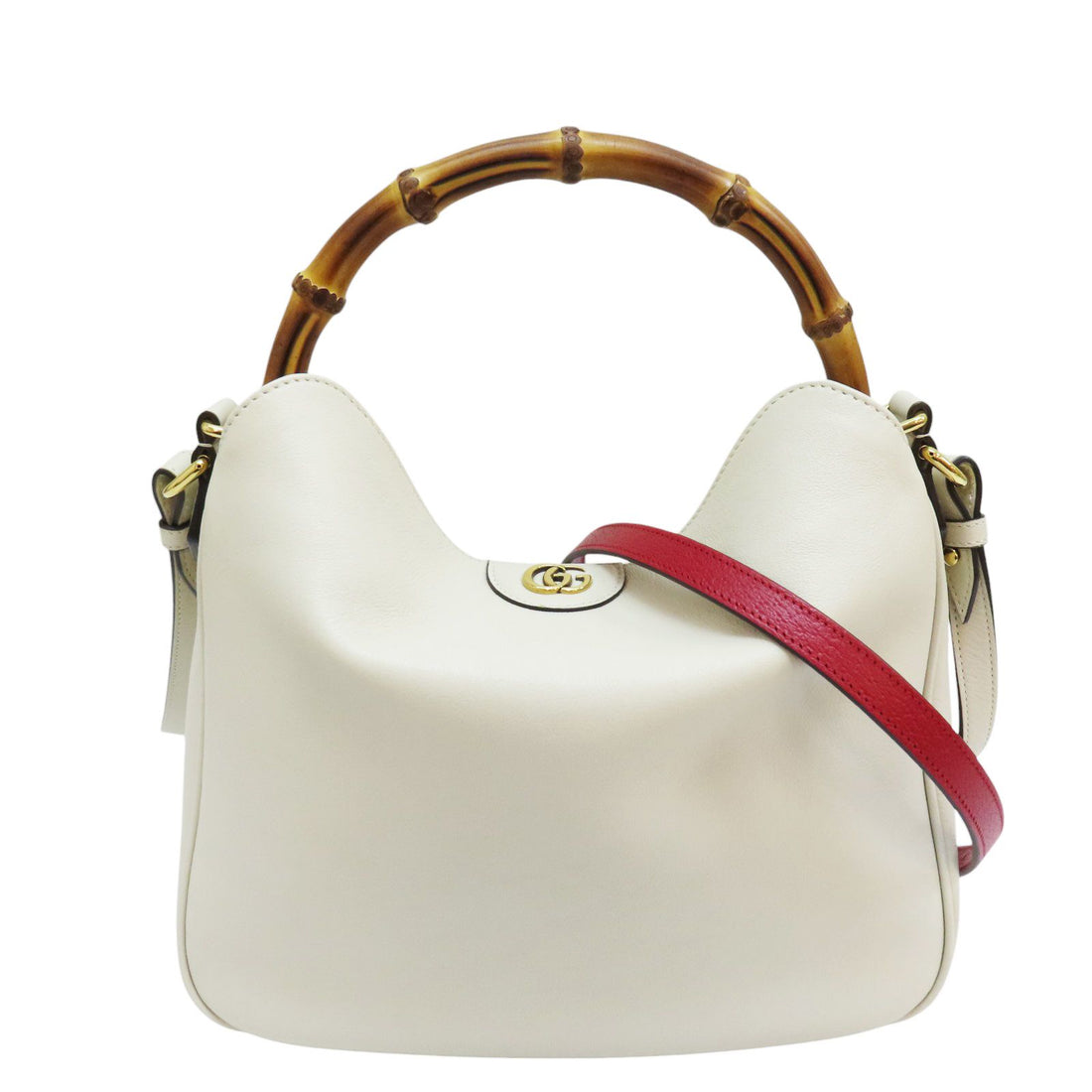 Gucci Diana Medium Bamboo Shoulder Handbag White Leather 746124