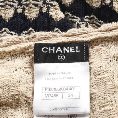 Chanel Navy Beige Coco Mark Button Dress Rayon Cotton Silk P 43366