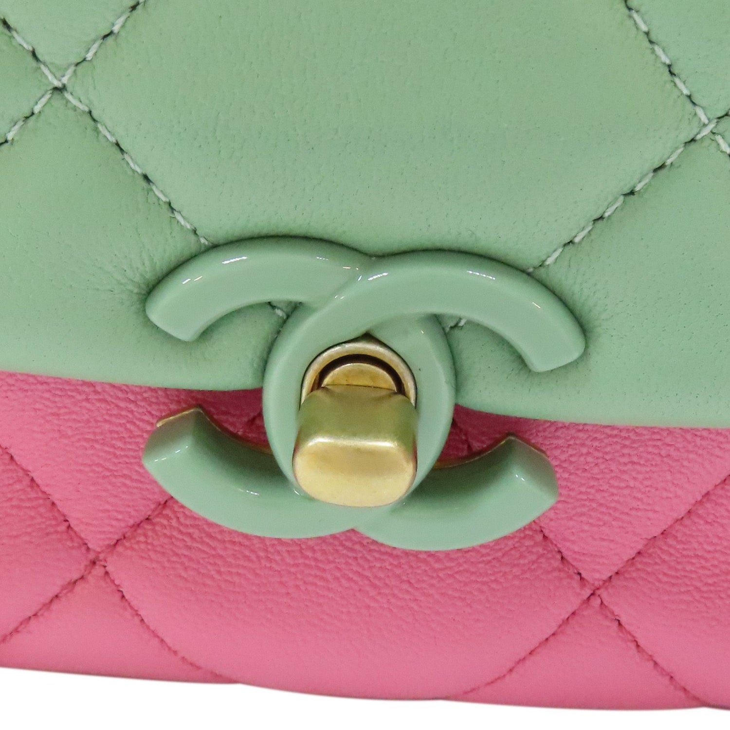 Chanel Tri-color Mini Flap Shoulder Bag Green Pink Multicolor Calfskin