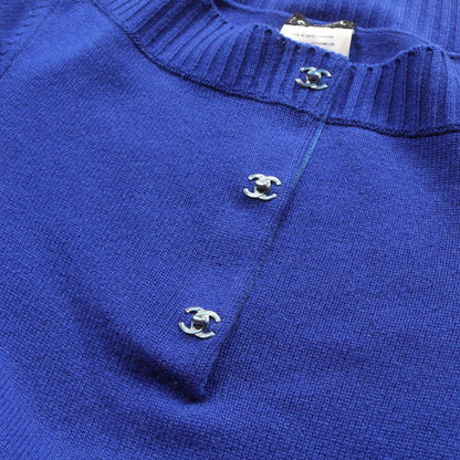 Chanel Coco Mark Button Dress P 44445k 04654 Cashmere Blue 38