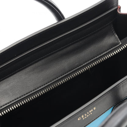 Celine Luggage Micro Shopper Tote Bag Black Blue Bordeaux Leather 167793