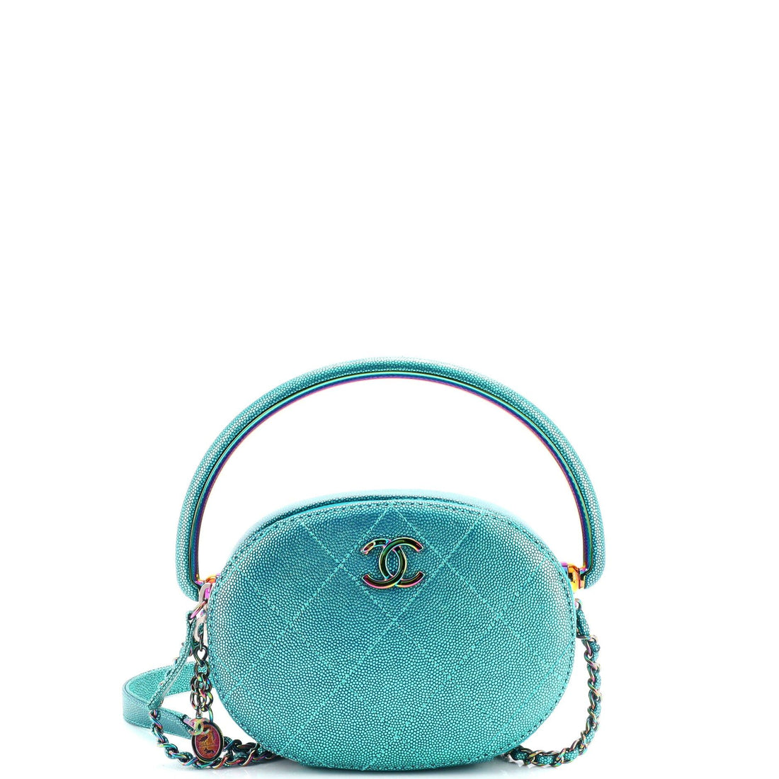 Chanel Egyptian Amulet Top Handle Camera Case Quilted Metallic Caviar With Rainbow Hardware