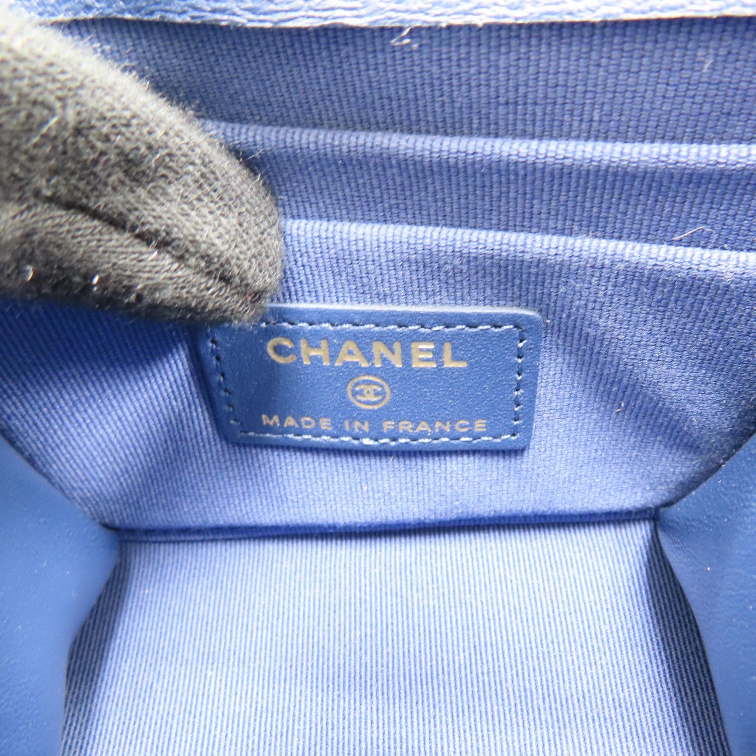 Chanel Top Handle Flap Clutch Chain Shoulder Bag Blue Quilted Lambskin