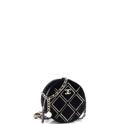 Chanel Round Clutch With Chain Quilted Velvet With Sequins